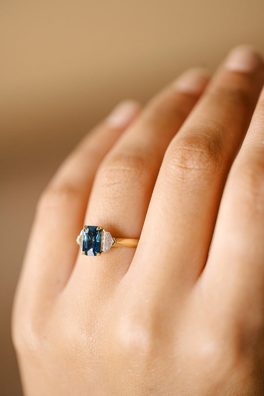 Teal Sapphire and Diamond Ring