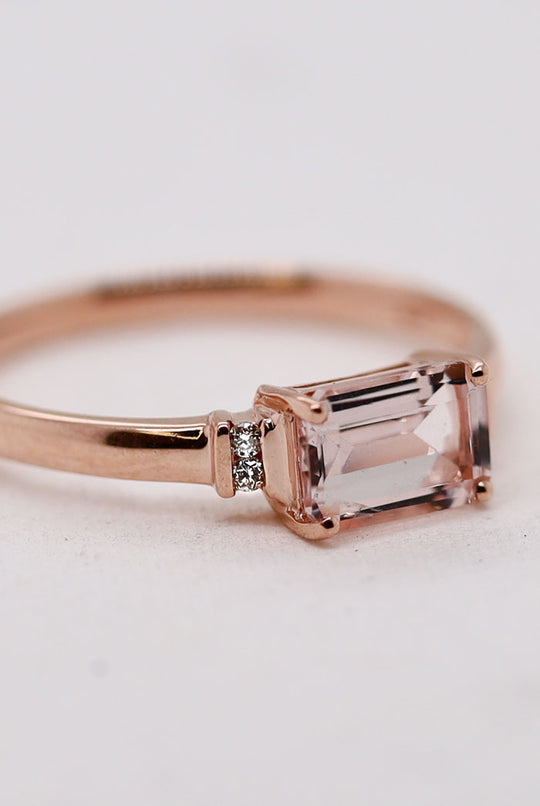 East-West Morganite and Diamond Ring