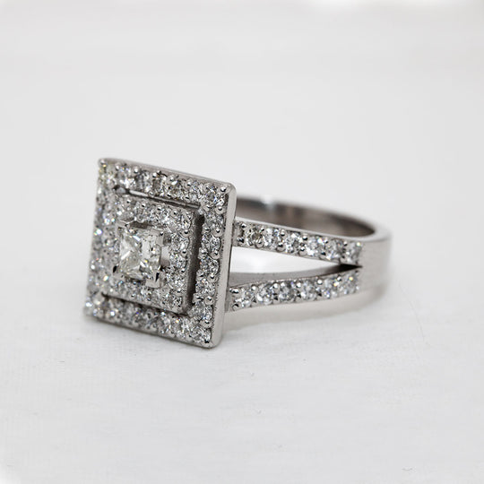 Square Halo Diamond Engagement Ring