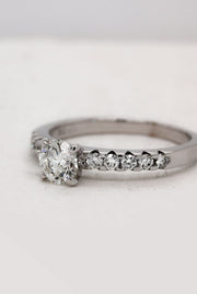 White Gold Solitaire Ring with Shoulder Diamonds