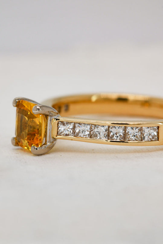 Yellow Sapphire and Diamond Ring