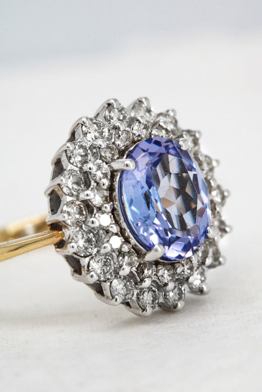 Tanzanite and Double Diamond Halo Ring