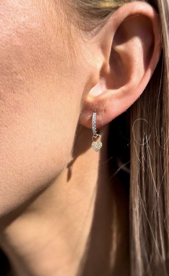 Diamond heart drop hoops