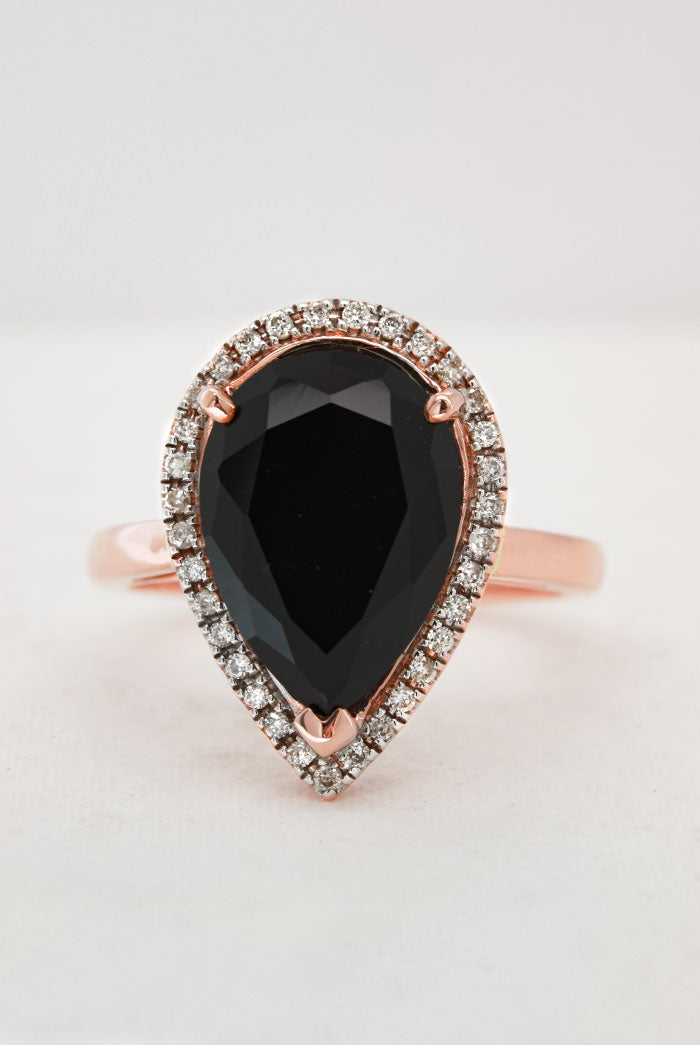 Black Spinel and Diamond Ring