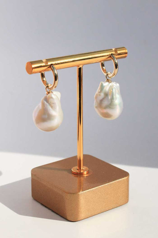 9ct Yellow Gold Baroque Pearl Earrings