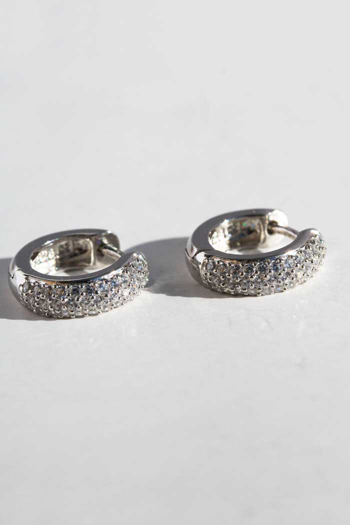 Silver Rectangle Cubic Zirconia Huggie Earrings