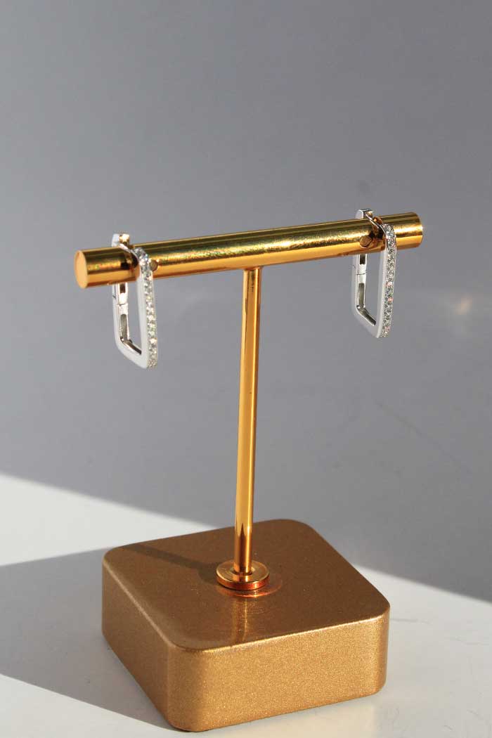 Silver Rectangle Cubic Zirconia Earrings