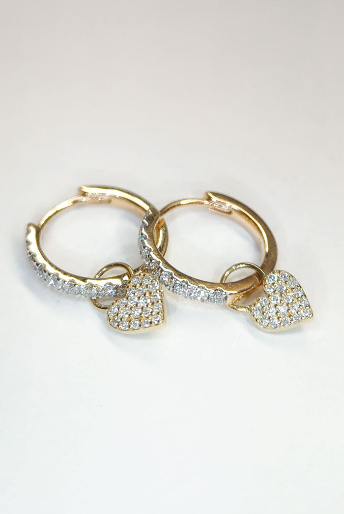 Diamond heart drop hoops