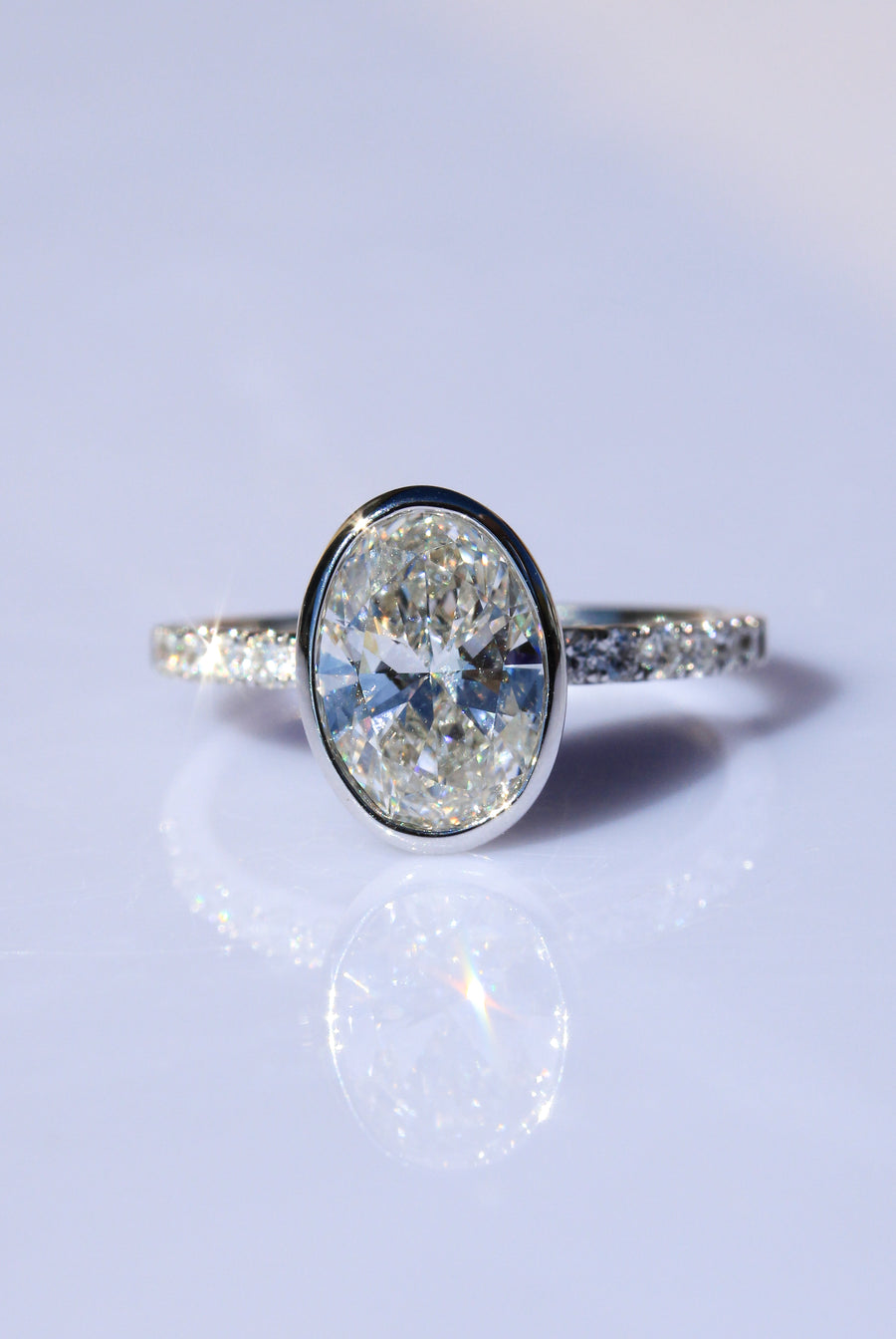 Oval Lab-Grown Rubset Diamond Ring