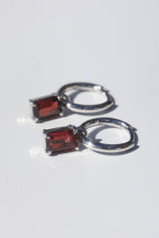 Silver Emerald Cut Garnet Earrings