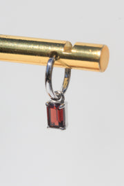 Silver Emerald Cut Garnet Earrings