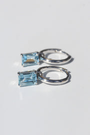 Silver Emerald Cut Blue Topaz Earrings