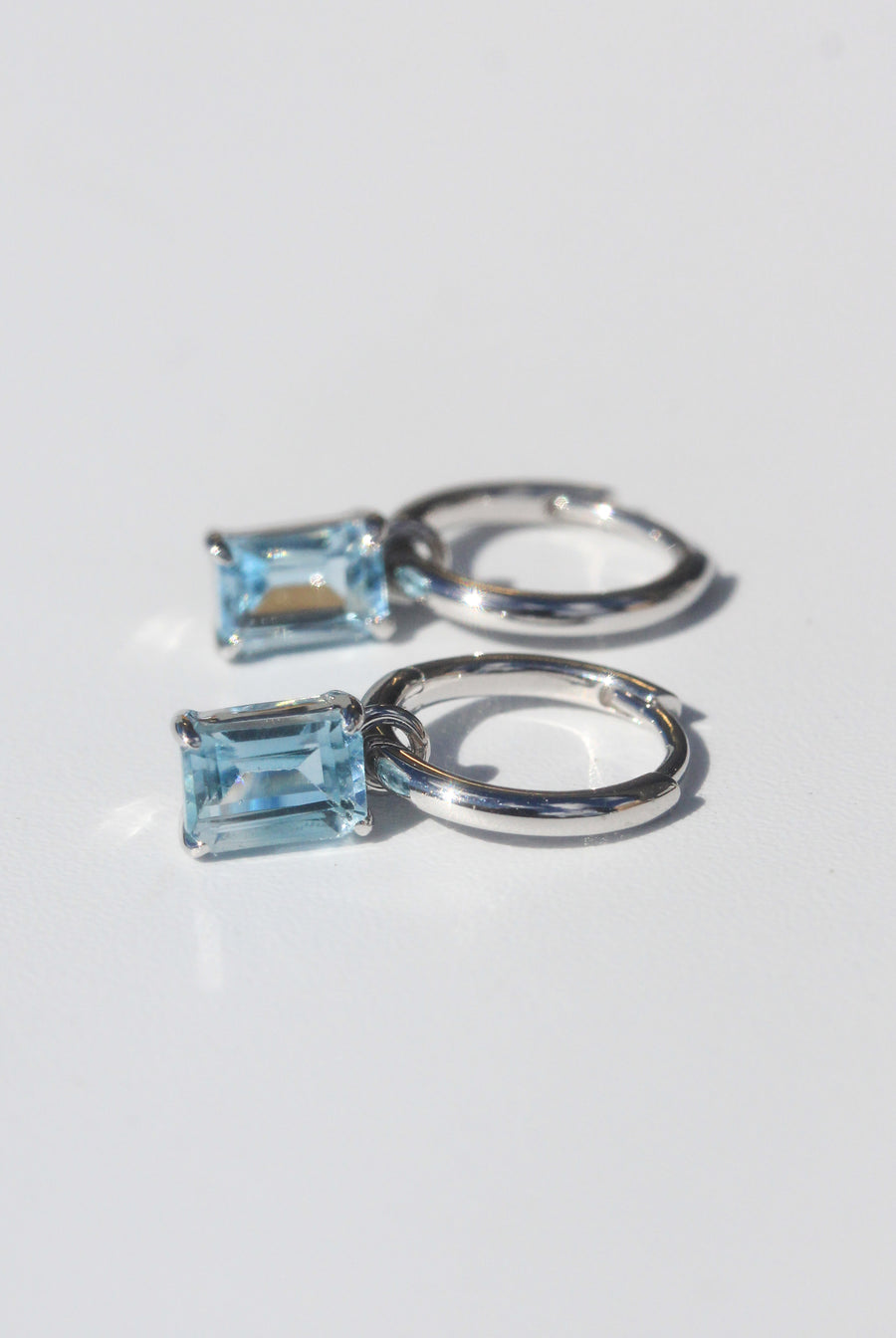 Silver Emerald Cut Blue Topaz Earrings