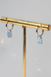 Silver Emerald Cut Blue Topaz Earrings
