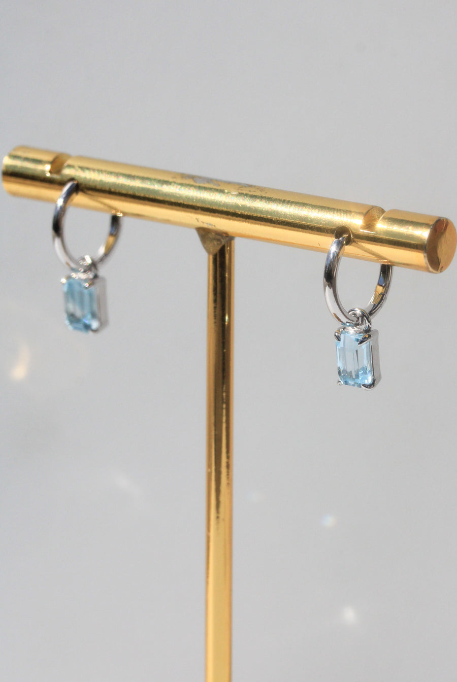 Silver Emerald Cut Blue Topaz Earrings