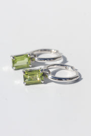 Silver Emerald Cut Peridot Earrings