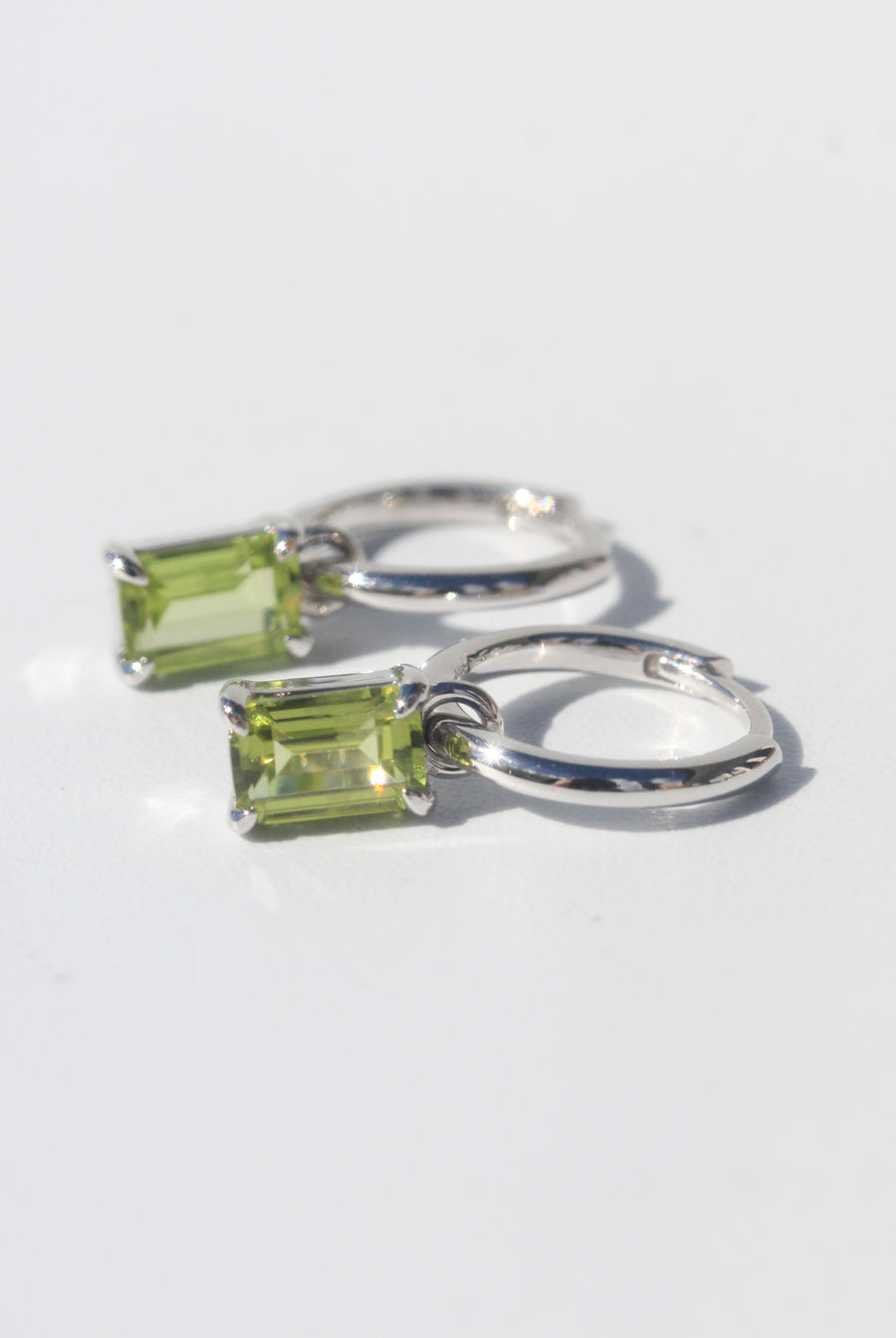 Silver Emerald Cut Peridot Earrings