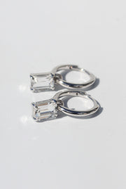 Silver Emerald Cut White Topaz Earrings