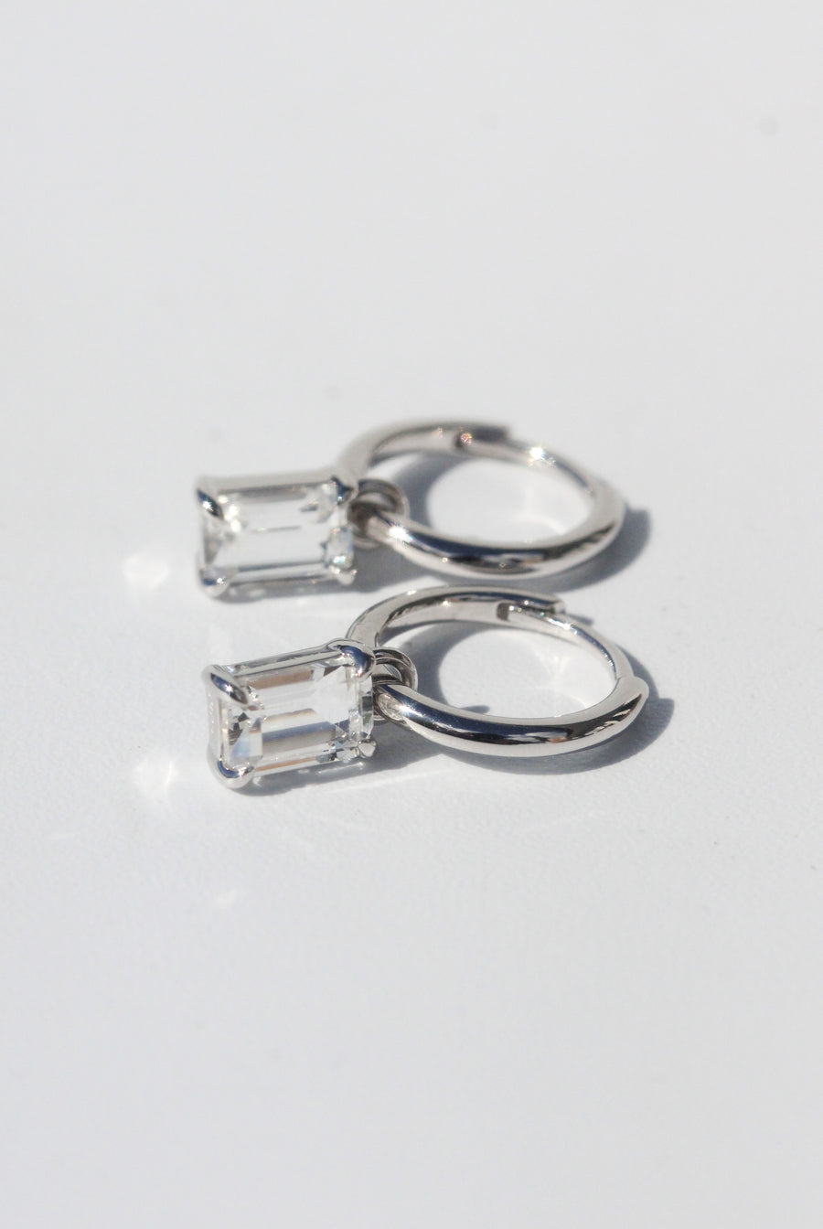 Silver Emerald Cut White Topaz Earrings