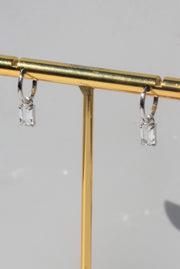 Silver Emerald Cut White Topaz Earrings