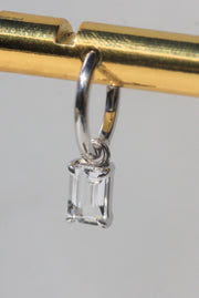 Silver Emerald Cut White Topaz Earrings