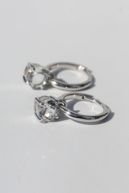 Silver White Topaz Round Drop Earrings