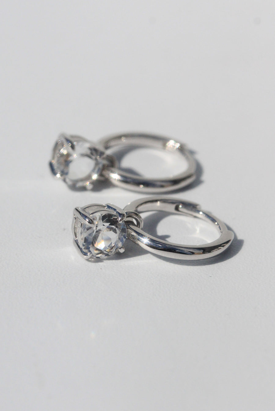 Silver White Topaz Round Drop Earrings