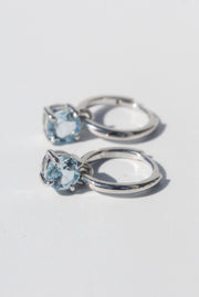 Silver Blue Topaz Round Drop Earrings
