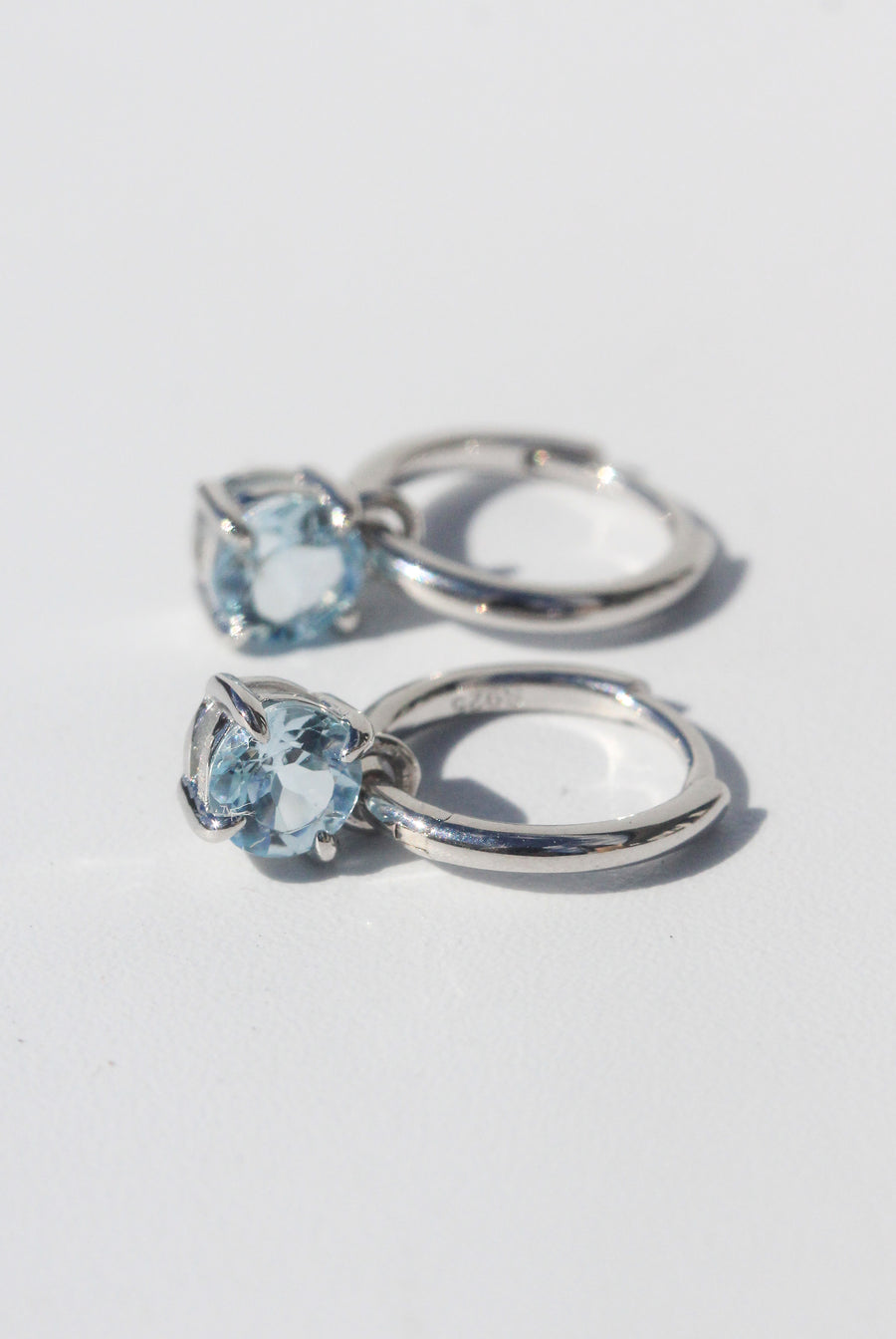 Silver Blue Topaz Round Drop Earrings