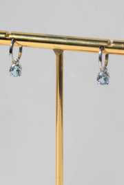 Silver Blue Topaz Round Drop Earrings