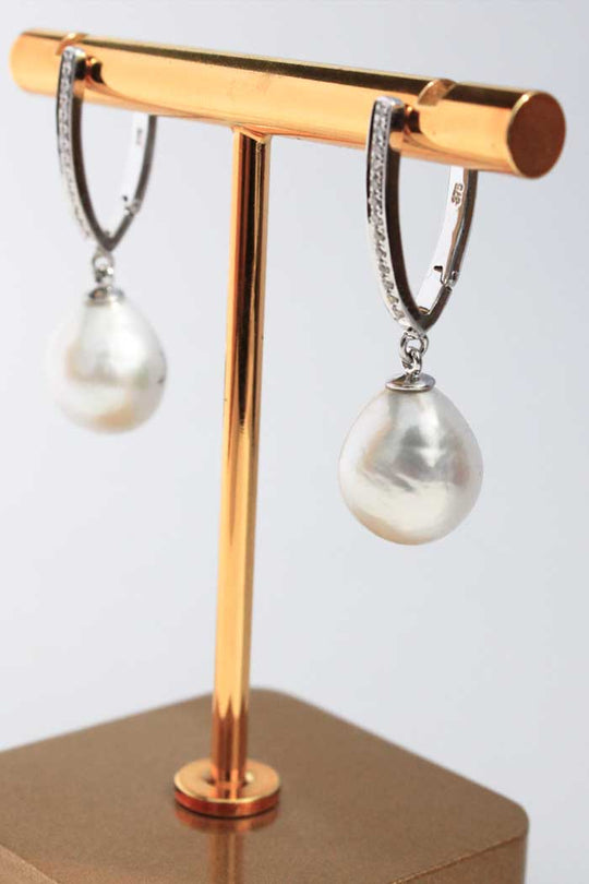 9ct White Gold Diamond Pearl Earrings