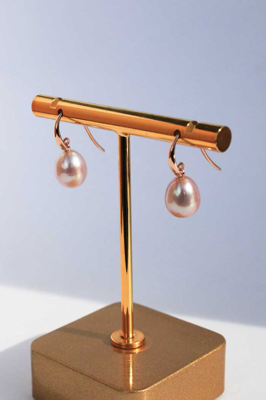 9ct Rose Gold Pink Pearl Earrings