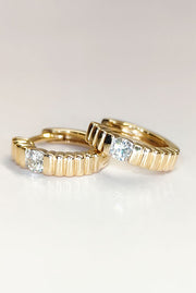 Yellow gold ribbed diamond hoops