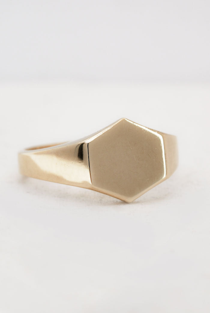 Gold Hex Signet Ring