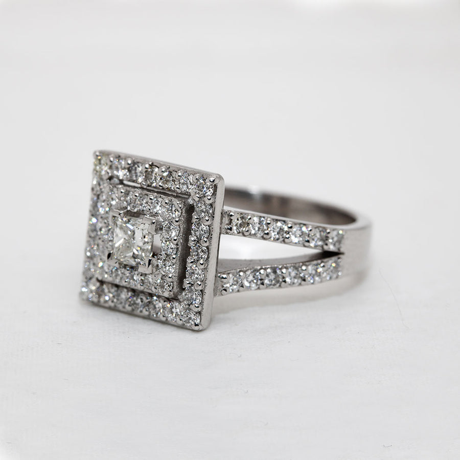 Square Halo Diamond Engagement Ring