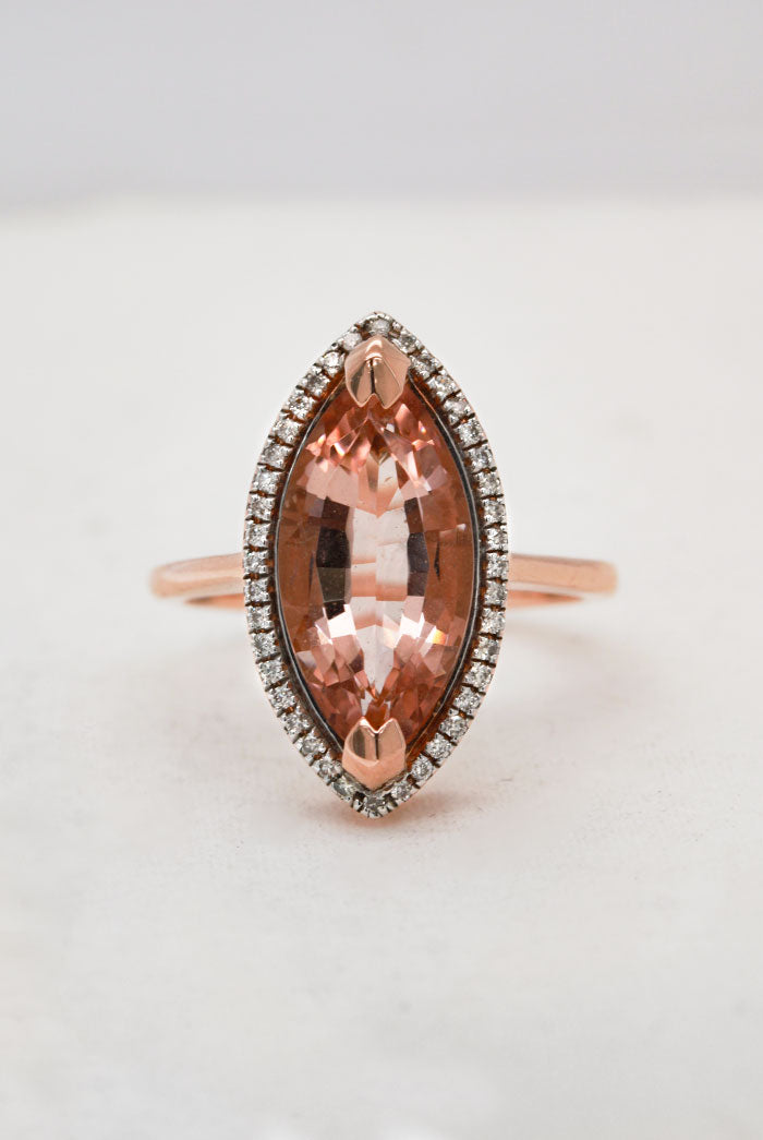 Marquise Morganite and Diamond Ring